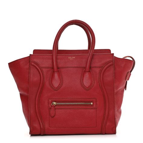 CELINE Drummed Calfskin Mini Luggage Coquelicot 1021731 FASHIONPHILE