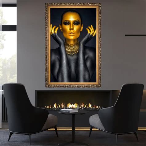 Quadro Decorativo Rosto Dourado Luxuoso Black Vintage