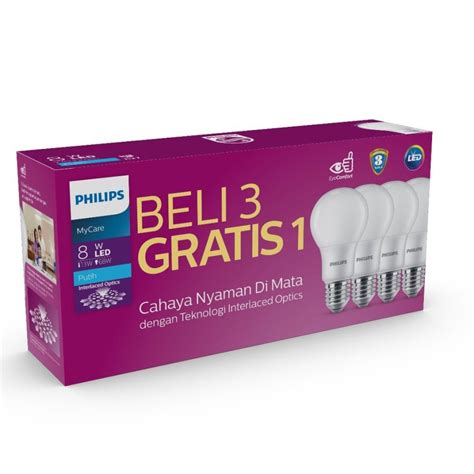 Jual Philips LEDBulb 8 68W E27 6500K 230V A60 MyCare Pack Shopee