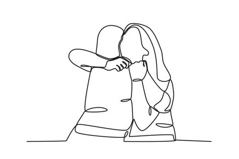 Premium Vector | A warm hug from two friends national hugging day oneline drawing