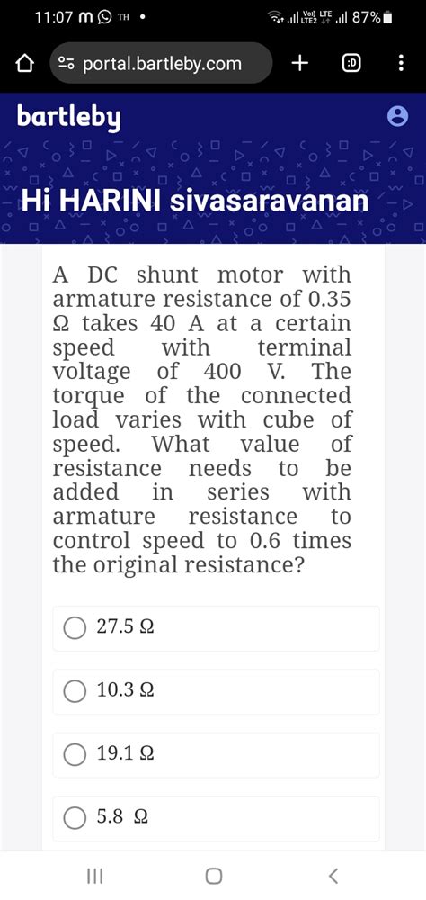 Solved A DC shunt motor witharmature resistance of 0 35Ω Chegg