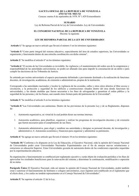 Pdf Ley De Universidades Reforma Parcial Rep Blica Adoptar