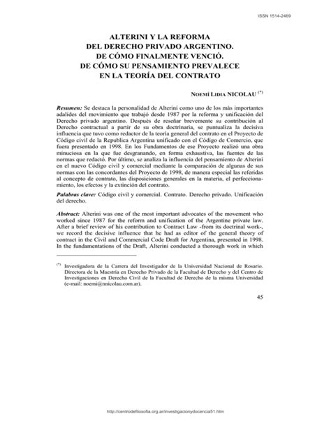 Alterini Y La Reforma Del Derecho Privado Argentino De C Mo Finalmente