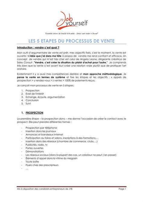 Pdf Les Etapes Du Processus De Vente Mon Mis Disposition