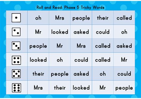 Roll And Read Tricky Words Phase 2 5 Teaching Resources