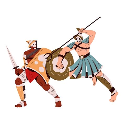 Premium Vector Roman Gladiators Fight In Colosseum Arena Spartan Soldier In Helmet Attack