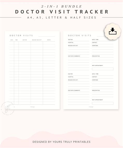 Printable Doctor Visits Tracker Medical Appointment Log Etsy