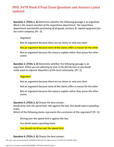 Phil N Week Final Exam Browsegrades