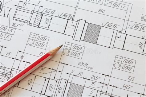 Mechanical Engineering Drawing with a Pencil Lying on it. Engineering ...