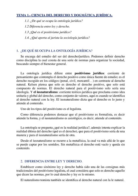 Teoria Del Derecho Tema 1 Tema 1 Ciencia Del Derecho Y DogmÁtica