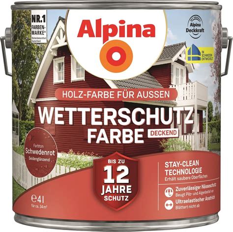 Alpina Holz Wetterschutz Farben Schwedenrot Deckend Bis Zu 12