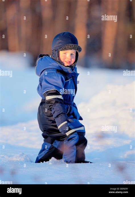 Little Boy Walking On Snow Västerbotten Sweden Stock Photo Alamy