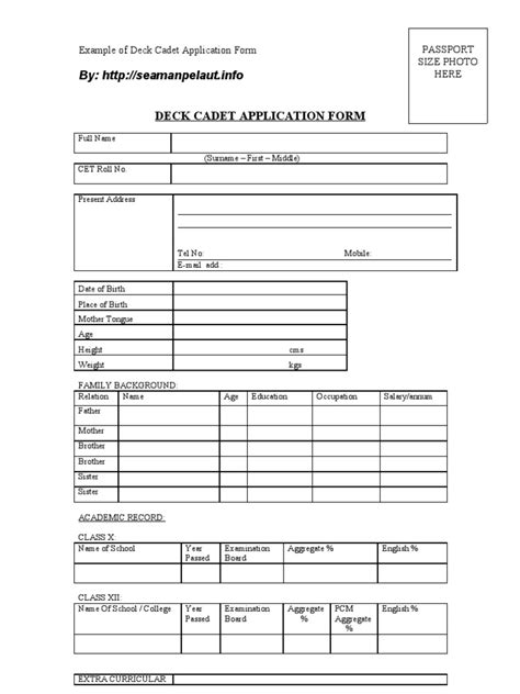 Deck Cadet Application Form