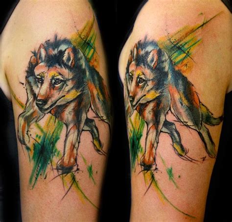 Watercolor Wolf Tattoo By Aubrey Mennella Tattoonow