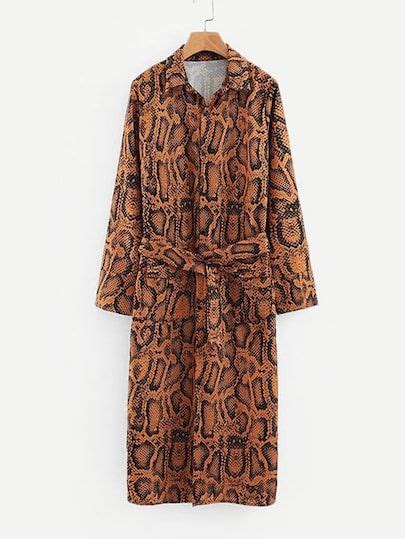 Shop Snakeskin Print Belted Coat Online Shein Offers Snakeskin Print