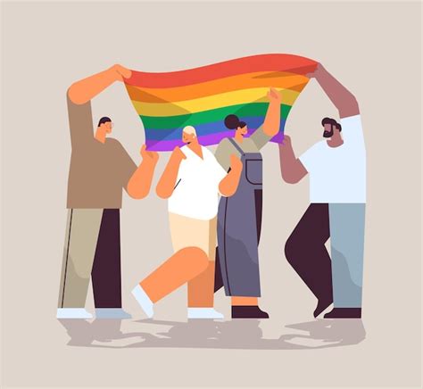 Premium Vector Mix Race People Group Holding Lgbt Rainbow Flag Gay