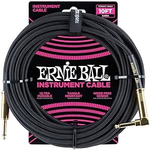 Ernie Ball Braided Instrument Cable Straight Angle 10ft Black