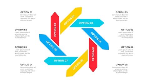 Infografía de ciclo de flechas con 8 opciones ilustración plana para