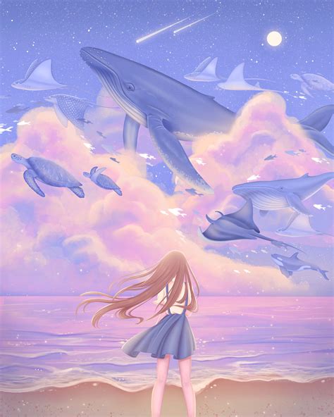 Dreamy Migration Art Print Kawaii Pastel Anime Art Scene Etsy