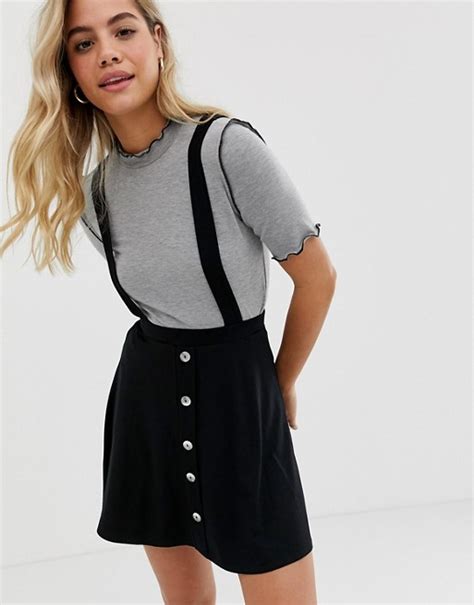 Asos Design Button Front Mini Pinafore Skirt Asos Pinafore Skirt