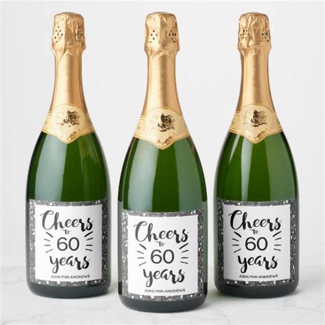 Silver Glitter 60th Birthday Cheers To 60 Years Wine Label Zazzle Birthday Cheers