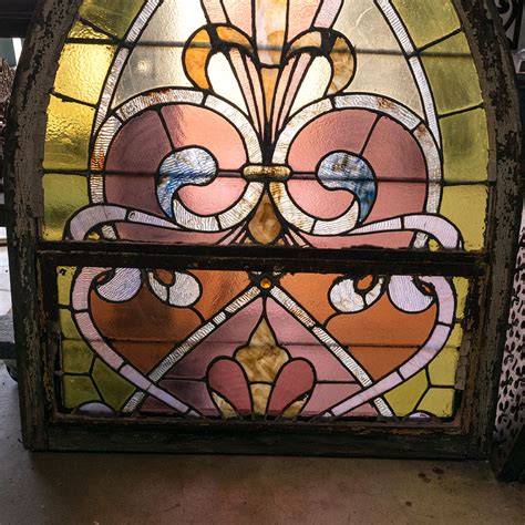 Salvaged Arched Top Stained Glass Window