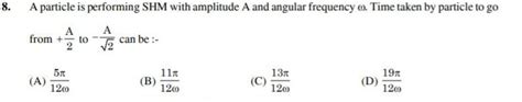 A particle is performing SHM with amplitude A and angular frequency ω. Ti..