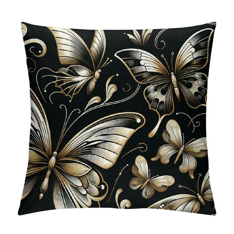 Erxjss Decorative Square Throw Pillow Covers Butterflies Golden Couch