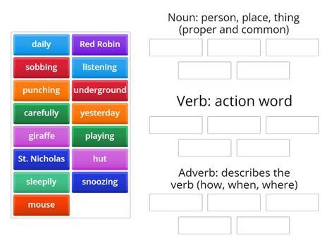 Grammar Sorting Noun Verb Adverb Ordenar Por Grupo