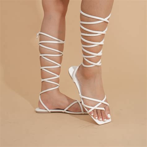 Kimi Gabby Lace Up Gladiator Flat Sandals Korean Fashion Women Footwear