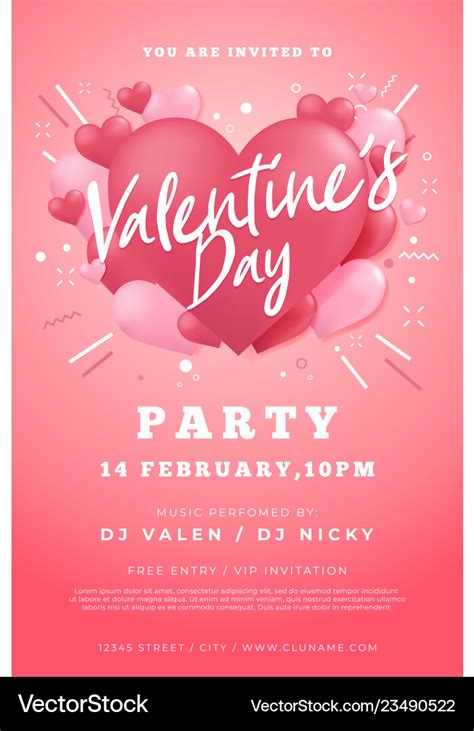 Happy Valentine Day Party Flyer Royalty Free Vector Image