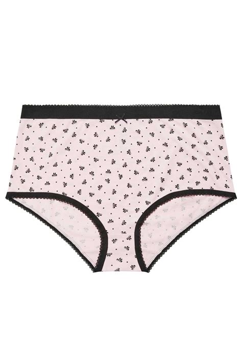 Yours 5 Pack Plus Size Black And Pink Bow Print High Waisted Full Briefs