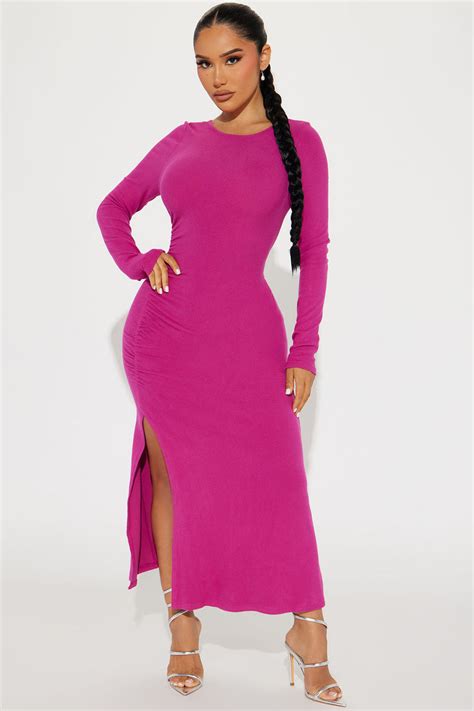 Kary Hacci Ruched Midi Dress Magenta Fashion Nova Dresses