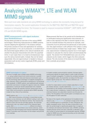 Analyzing WiMAX LTE And WLAN MIMO Rohde Schwarz