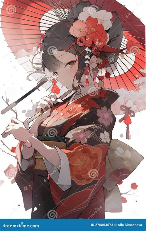 Generative Ai. Geisha Anime Illustration Stock Illustration ...