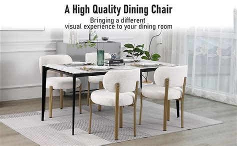 Dyhome Dining Chairs Set Of White Modern Boucle Sherpa Dining Chairs