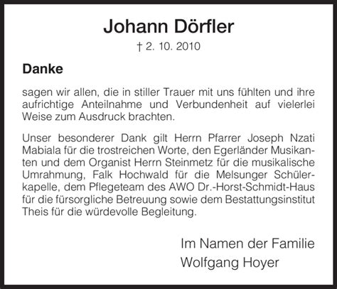 Traueranzeigen von Johann Dörfler Trauer HNA de