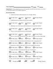 Research Questionnaire Docx Name Optional Age Sex Instruction For Answering The Questions