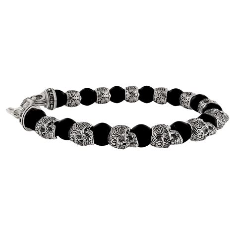 William Henry Alternating Shaman Onyx And Silver Skull Bracelet 925 Silver For Sale At 1stdibs