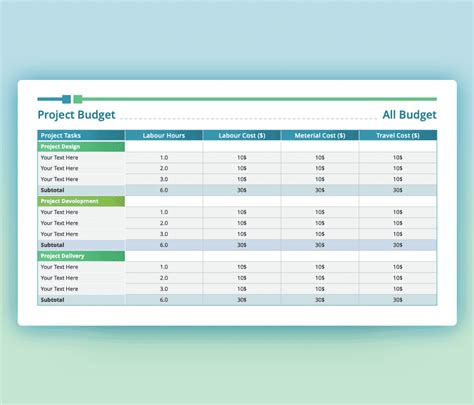 Premast Project Budget Table Powerpoint Template