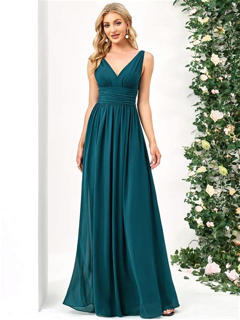 Affordable V Neck Sleeveless Long Chiffon Bridesmaid Dress Ever Pretty Uk