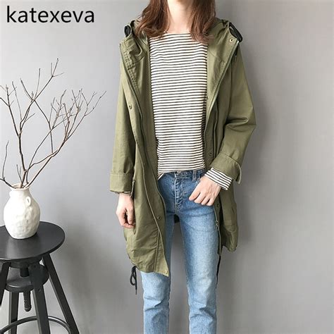 Katexeva Korean In The Long Windbreaker Women 2018 Spring And Autumn