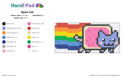 Nyan Cat Fuse Bead Pattern - Kandi Pad | Kandi Patterns, Fuse Bead ...