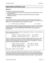 Calorimetry And Hesss Law Lab Report Lab Reports Chemistry Docsity