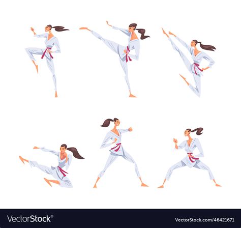 Female karate fighter in white kimono practicing Vector Image