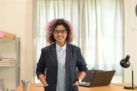 Portrait of Female Executive Sitting at Her Desk Stock Image - Image of ...