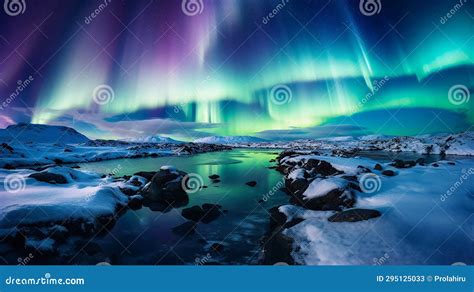 Aurora Borealis in the Arctic Stock Illustration - Illustration of ...