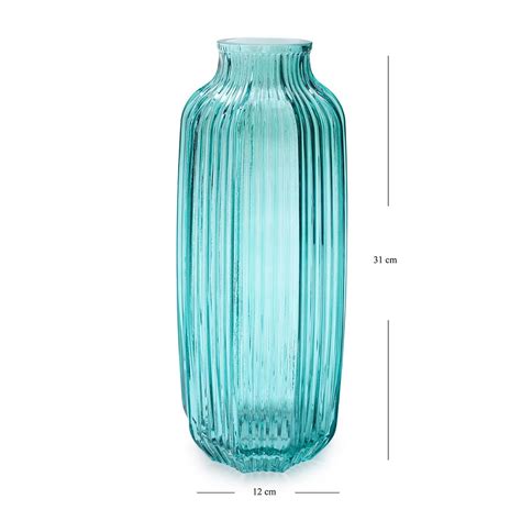 Buy Pure Home Living Teal Ribbed Glass Vase Online