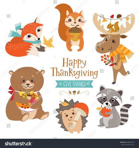 Cute Forest Animals Thanksgiving Design Stock Vector (Royalty Free) 488645656 | Shutterstock