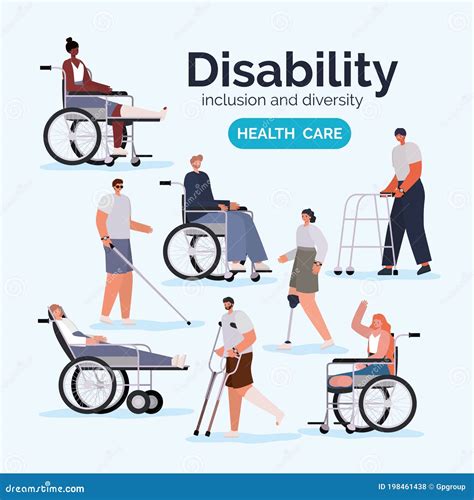 Disability People Cartoons With Wheelchair Prosthesis And Cast Vector